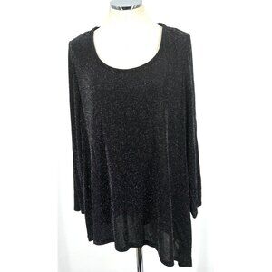 Calvin Klein Woman Top Sz 3X Black Sparkle Asymmetrical Hem Pullover Stretch